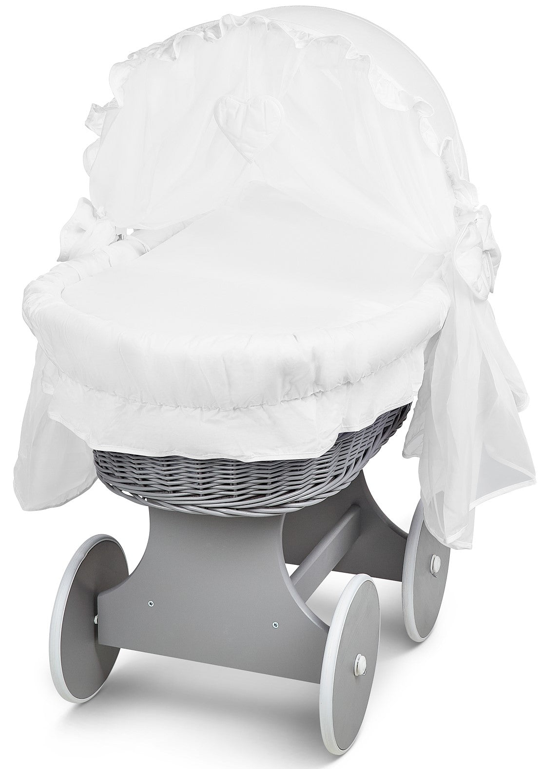 Luxury Moses Basket Grey + Wheels Stand + Full Bedding Cotton 100% with Hood - MyHappy Baby