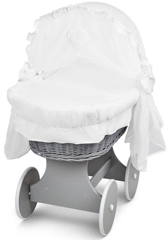 Luxury Moses Basket Grey + Wheels Stand + Full Bedding Cotton 100% with Hood - MyHappy Baby