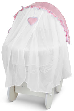 White Wicker Wheels Crib/Baby Moses Basket + Complete Bedding Pink/Cotton - MyHappy Baby