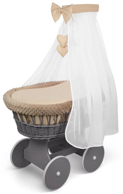 Luxury Moses Basket Grey Wheels Stand Beige - MyHappy Baby