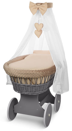 Luxury Moses Basket Grey Wheels Stand Beige - MyHappy Baby