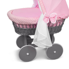 Luxury Moses Basket Grey + Wheels Stand + Full Bedding Dimple Pink with Hood - MyHappy Baby