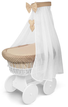 White Wicker Wheels Baby Moses Basket Beige - MyHappy Baby