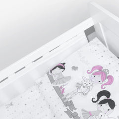 Baby Cot Bedding Set 6Pc Fit Cot 120x60cm Ballerina Grey - MyHappy Baby