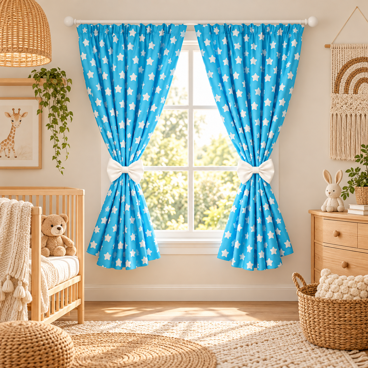 Nursery Curtains for Babies & Toddler's Bedroom Window Big white stars on turquoise