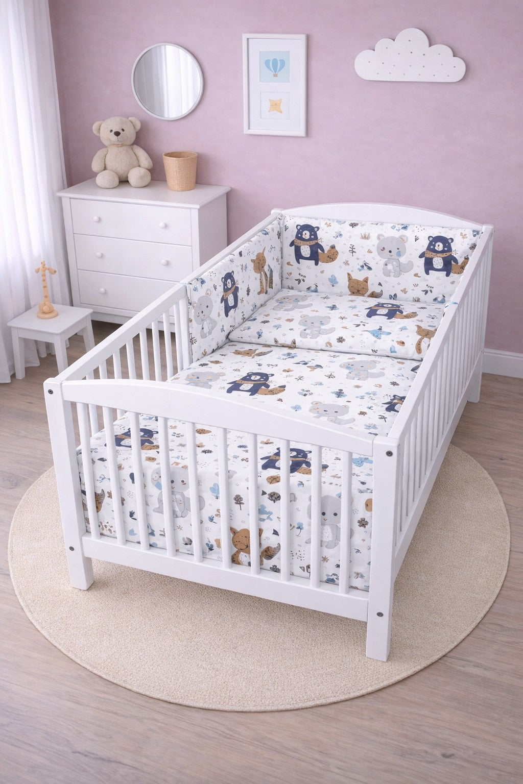 6Pc Baby Bedding Set Bumper Pillow Duvet Fit Cot 120x60cm BOHO Animals Navy