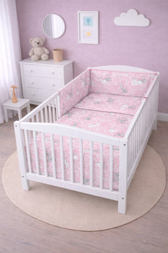 Baby 6Pc Bedding Set Pillow Duvet Quilt Sheet Bumper Fit Cotbed 140x70cm Bunny Pink - MyHappy Baby