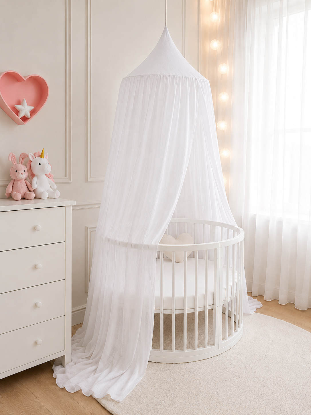 BABYMAM Canopy Mosquito Hanging Net for Crib Cot Bed Nursery - White