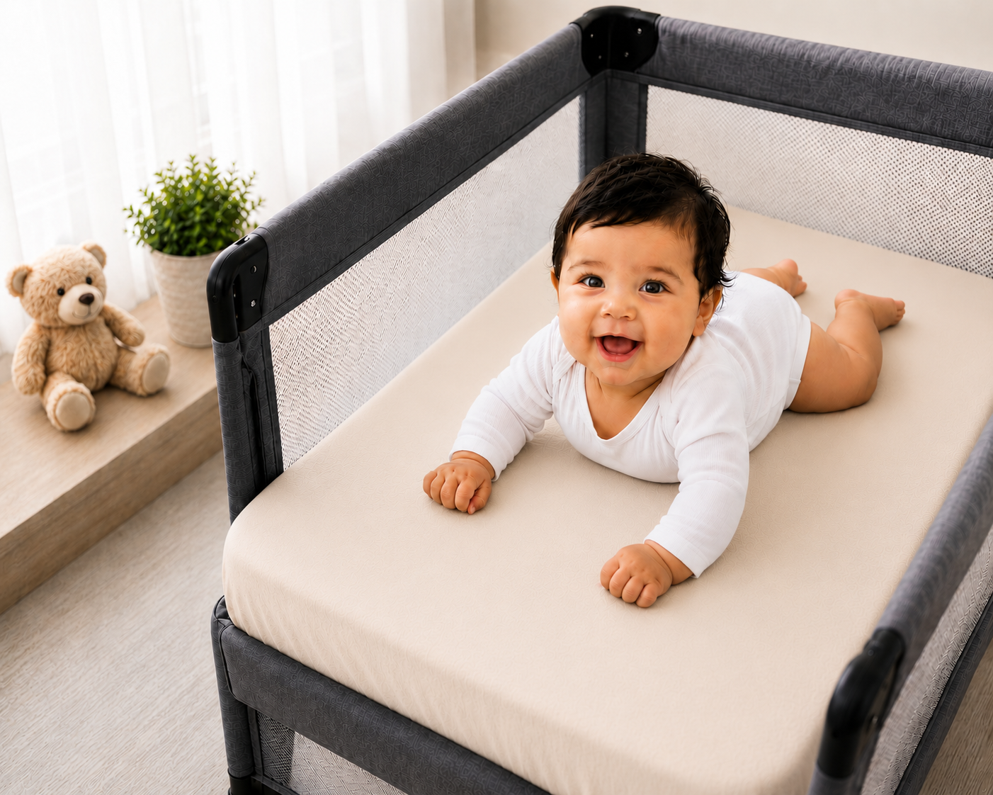 2PC Baby Jersey Organic 100% Cotton Fitted Sheet for Travel Cot Mattress 95x65cm (Beige)