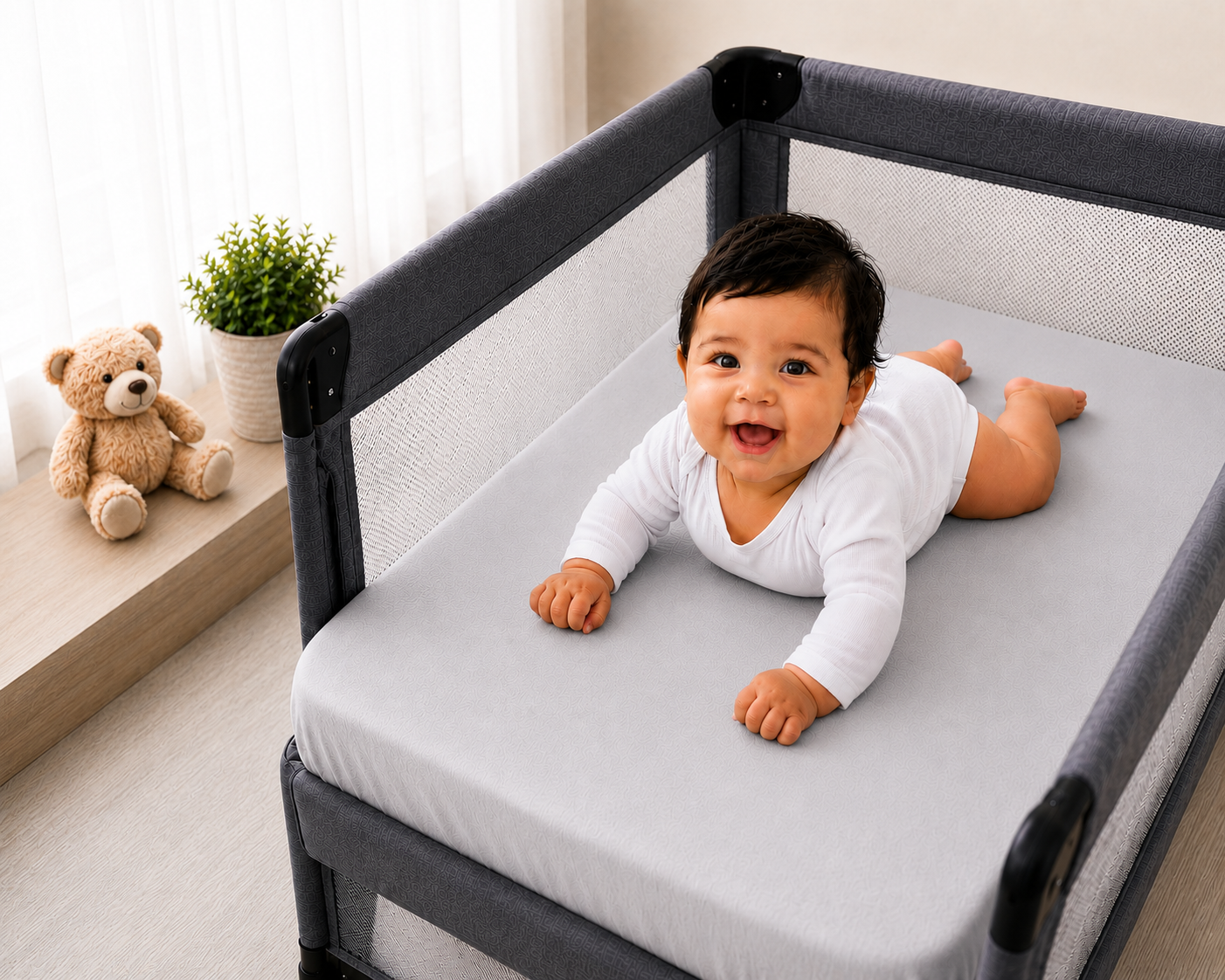 2PC Baby Jersey Organic 100% Cotton Fitted Sheet for Travel Cot Mattress 95x65cm (Light Grey)