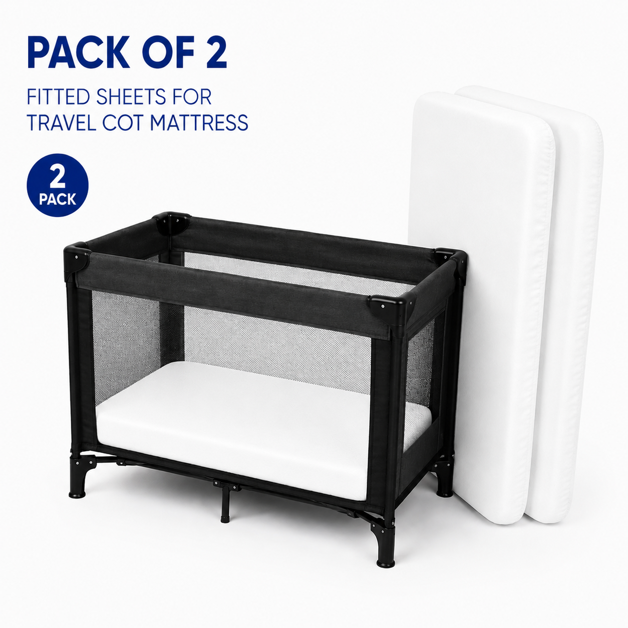 2PC Baby Jersey Organic 100% Cotton Fitted Sheet for Travel Cot Mattress 95x65cm (White)