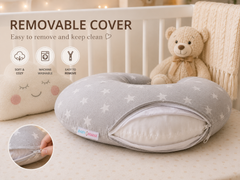 Baby Feeding Pillow + Removable Cover Small White Stars with Grey - MyHappy Baby