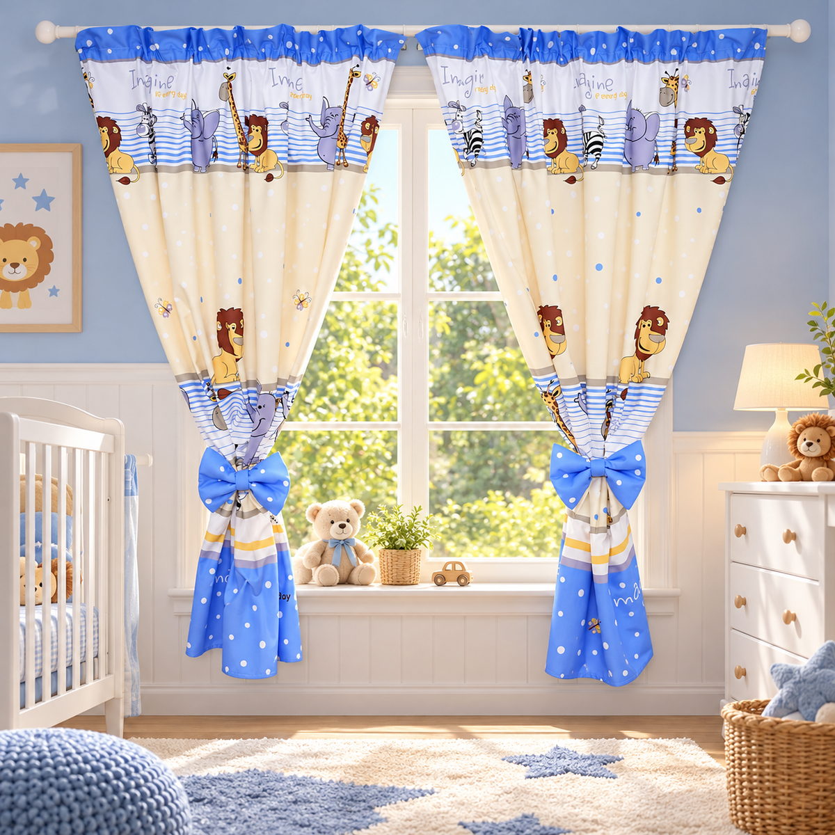 Nursery Curtains for Babies & Toddler's Bedroom Safari blue