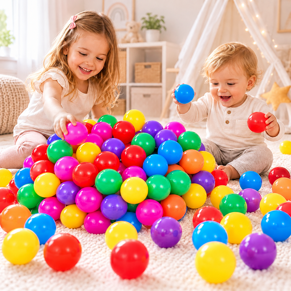 100 Plastic Balls for Foam Pool Non Toxic, Phthalate & BPA Free Indoor, Outdoor  Toddler Baby Kids Girls Boys Play Round