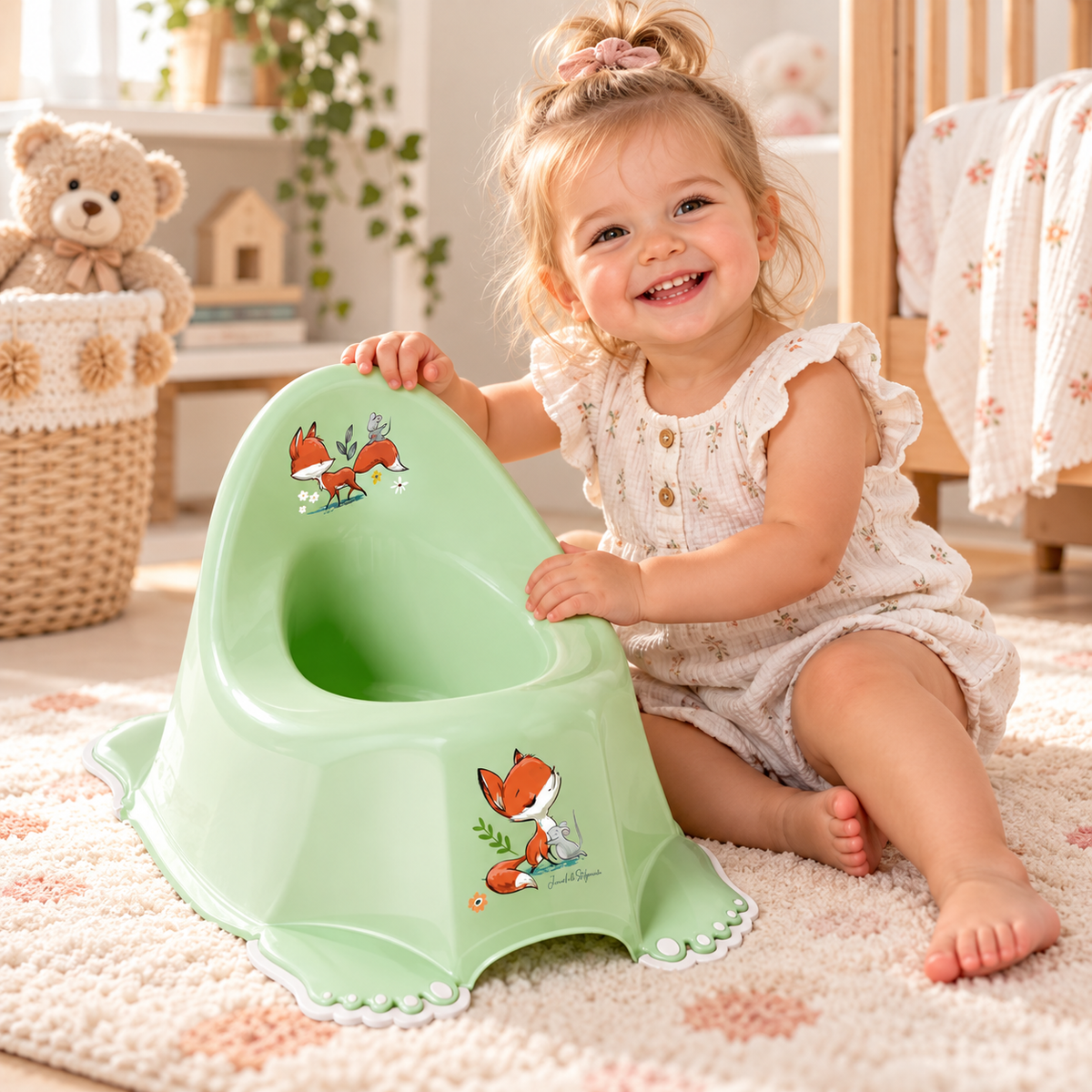 Children's Potty for Toilet Training Non-Slip Feet Ergonomic Toddler Potty with High Backrest - Forest Fox Green