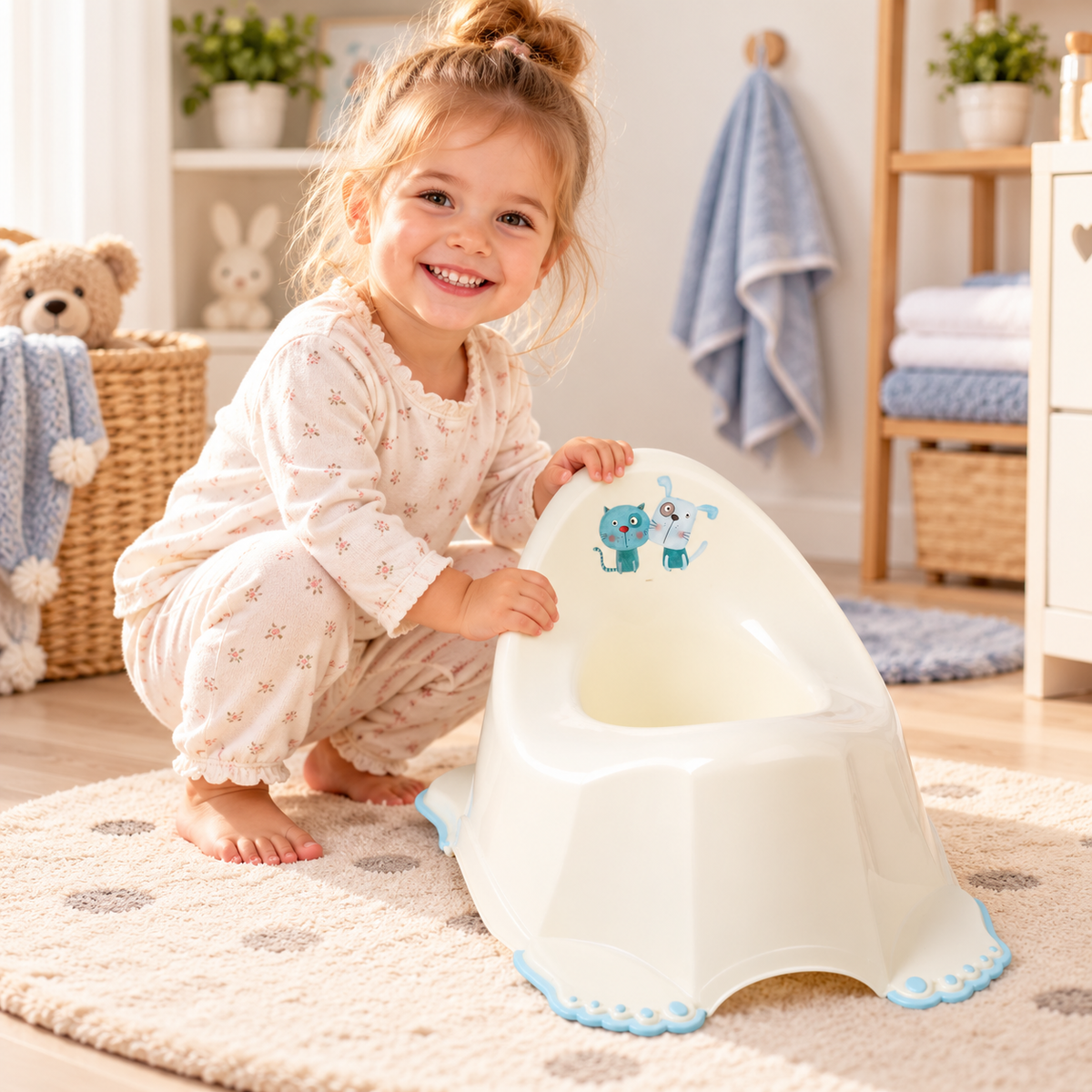 Children's Potty for Toilet Training Non-Slip Feet Ergonomic Toddler Potty with High Backrest - Dog & Cat Yellow