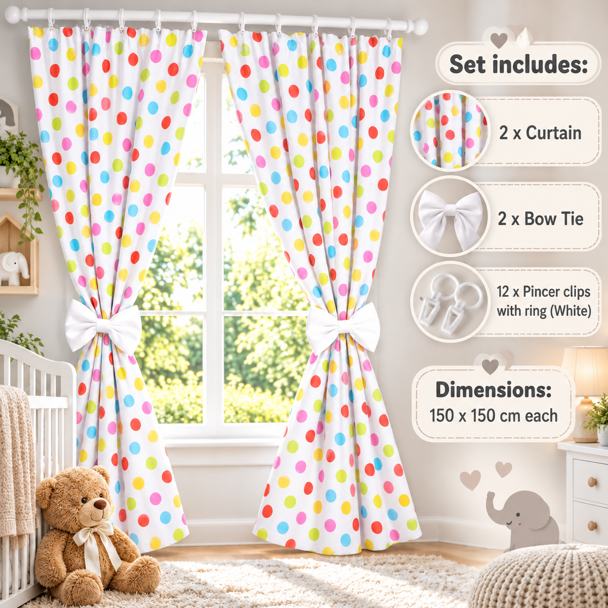 Nursery Curtains for Babies & Toddler's Bedroom Dots coloured