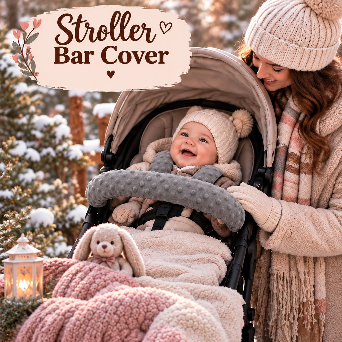 3 Piece Soft Padded Reversible Pushchair Stroller Strap Pads & Bumper Bar Cover Set – Graphite/Mouse