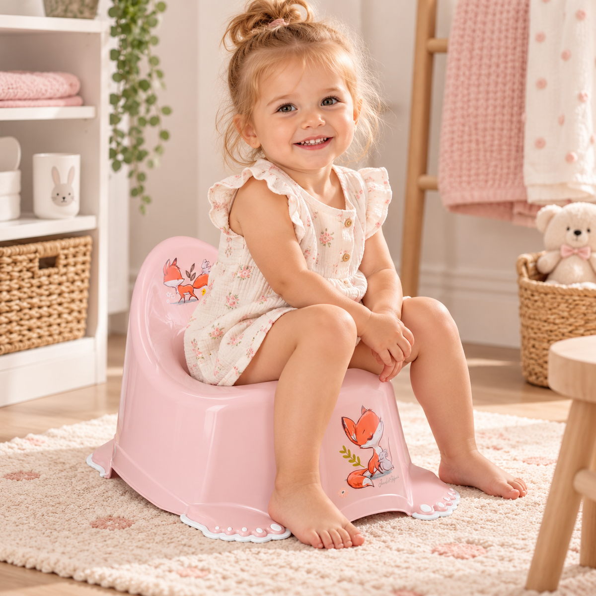 Children's Potty for Toilet Training Non-Slip Feet Ergonomic Toddler Potty with High Backrest - Forest Fox pink