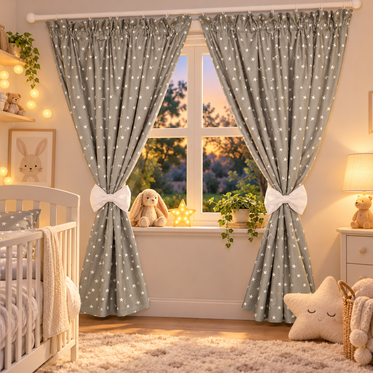 Nursery Curtains for Babies & Toddler's Bedroom Small white stars on grey