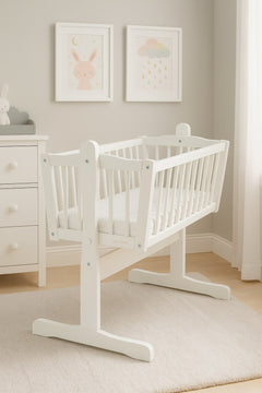 BABYMAM Wooden Rocking Crib Lula 90x40 cm – Baby Cradle with Swing & Locking Mechanism, Free Mattress. - MyHappy Baby