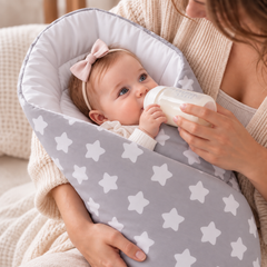 Baby Swaddle Wrap Newborn Bedding Blanket 100% Cotton Sleeping Bag Big White Stars On Grey - MyHappy Baby