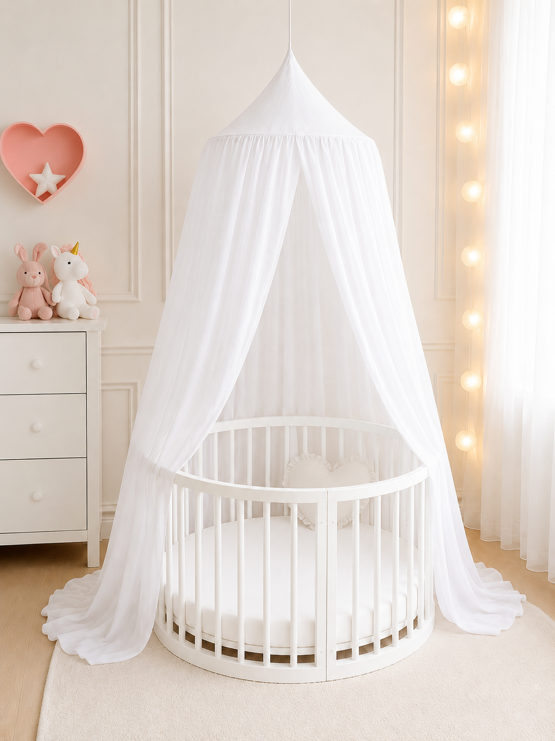 BABYMAM Canopy Mosquito Hanging Net for Crib Cot Bed Nursery - White