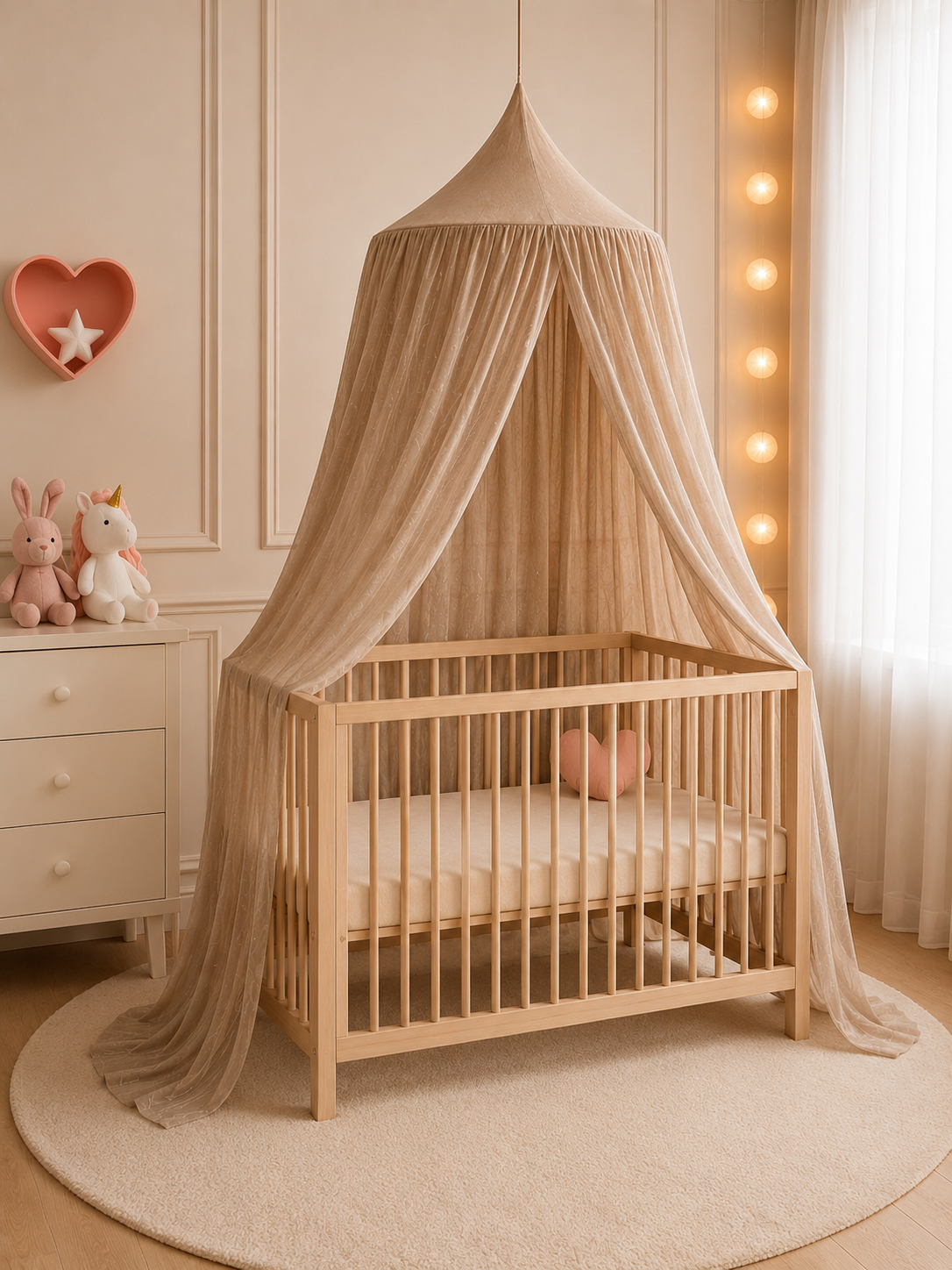 BABYMAM Canopy Mosquito Hanging Net for Crib Cot Bed Nursery - Beige