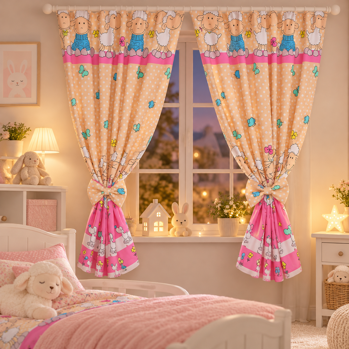 Nursery Curtains for Babies & Toddler's Bedroom Window Sheep ecru