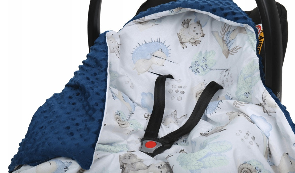 Baby Car Seat Hooded Blanket Double-sided Snuggle Swaddle Wrap NAVY/Wolf in the Forest