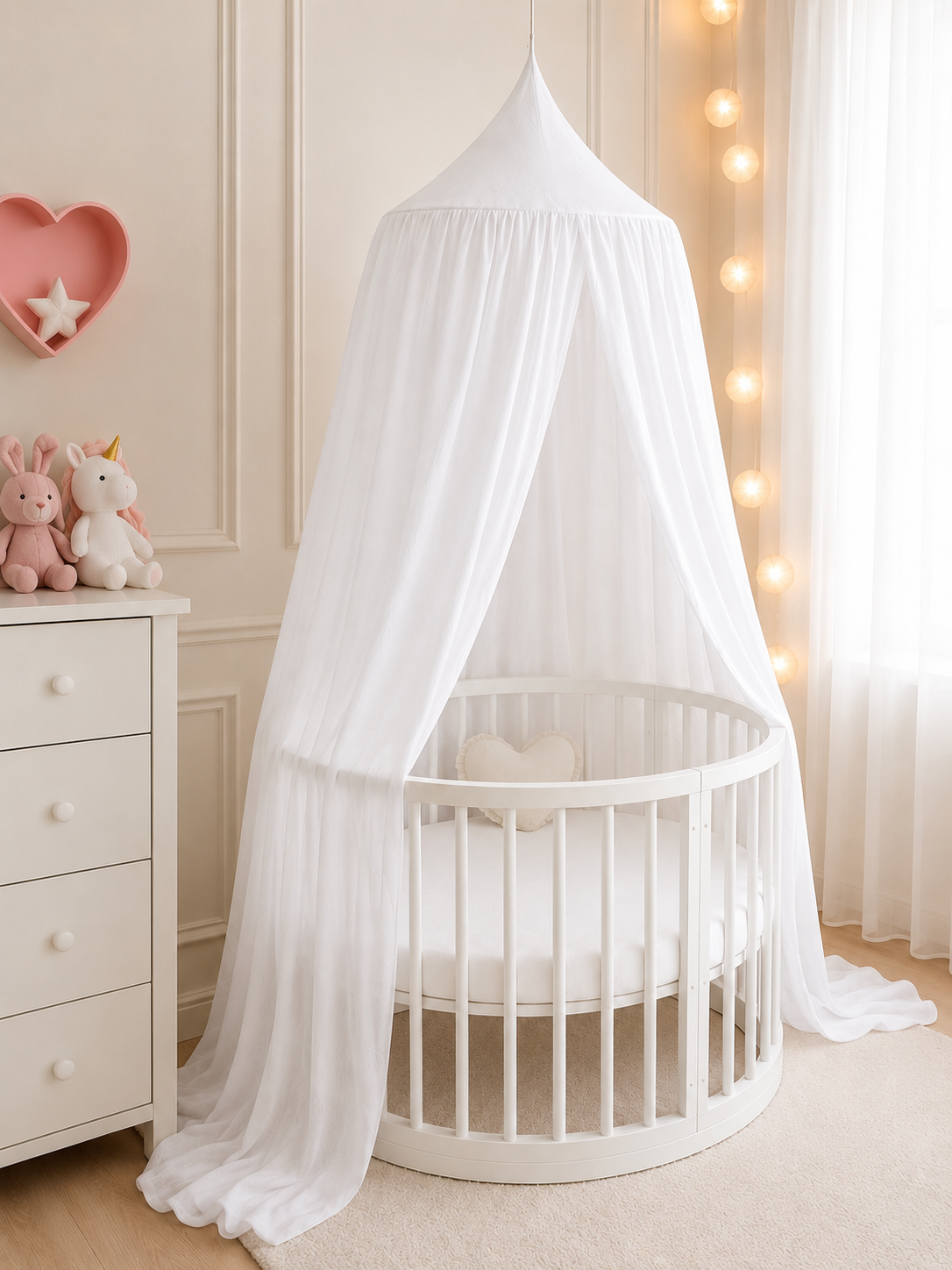 BABYMAM Canopy Mosquito Hanging Net for Crib Cot Bed Nursery - White