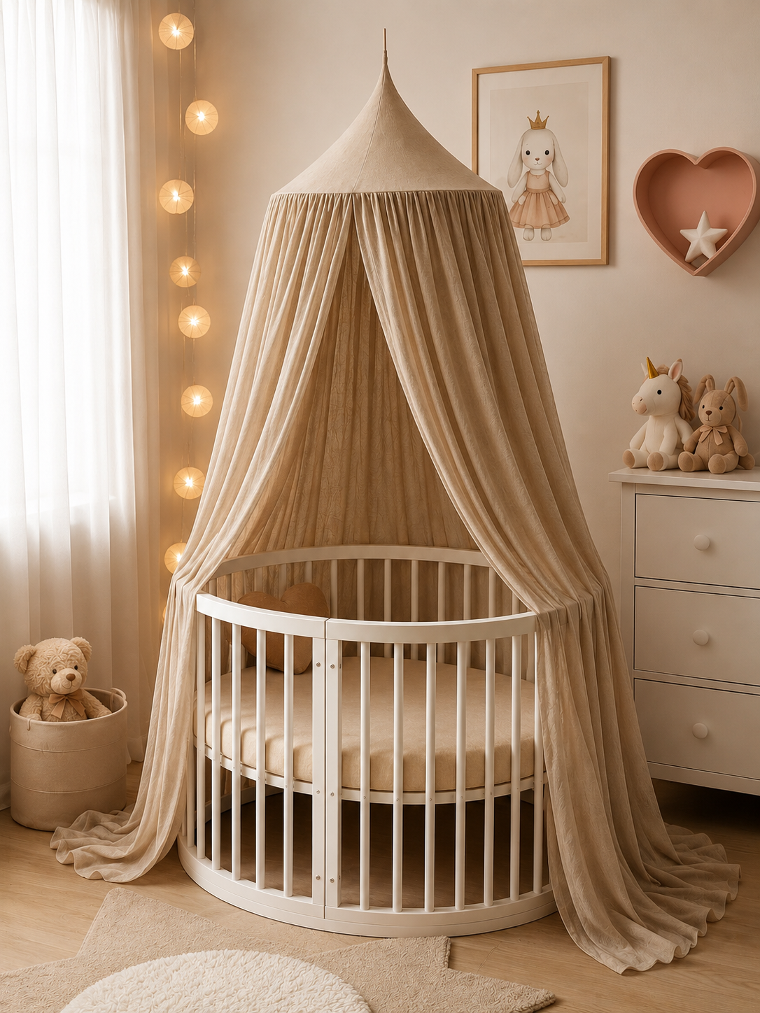 BABYMAM Canopy Mosquito Hanging Net for Crib Cot Bed Nursery - Beige
