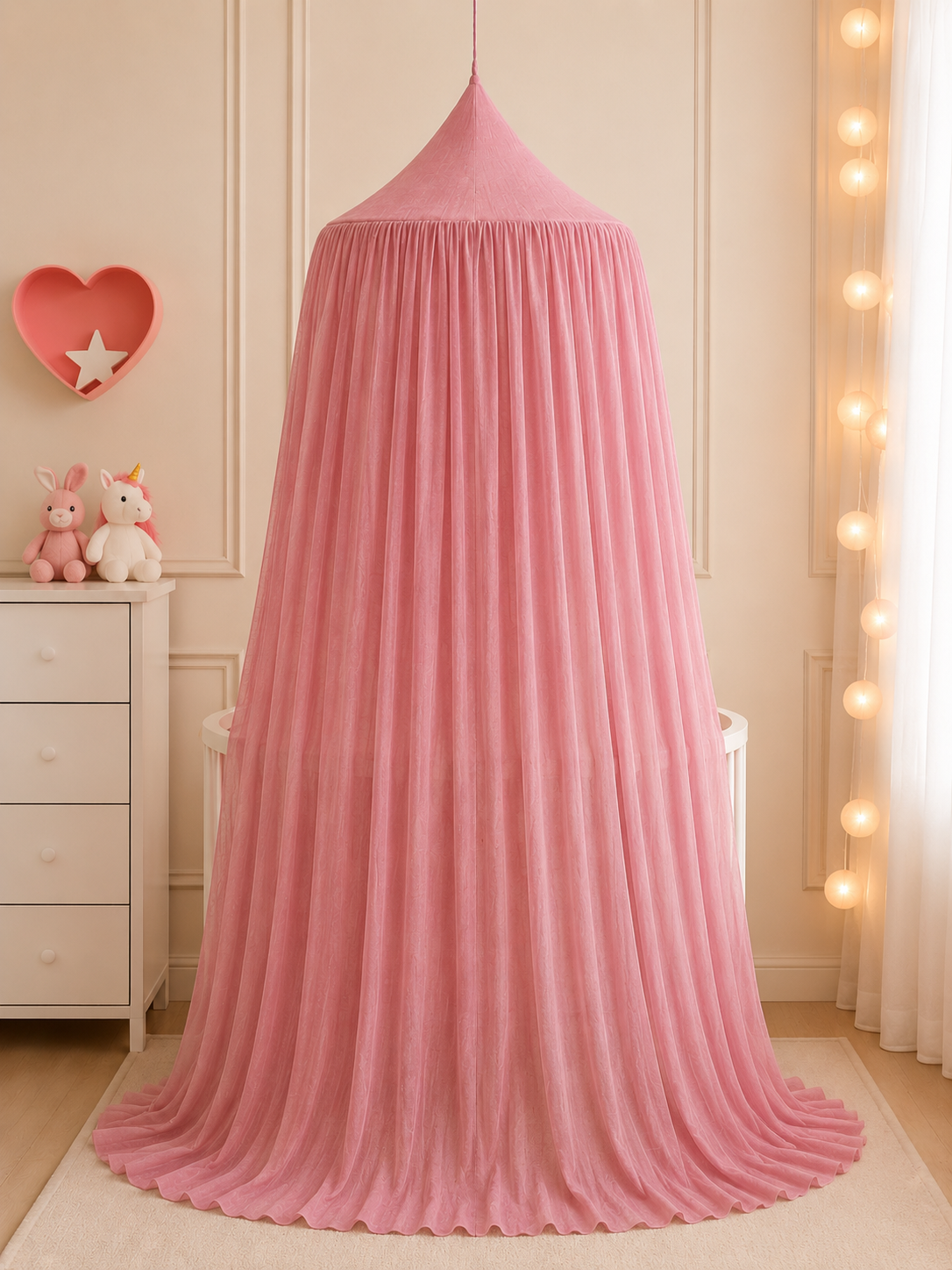 BABYMAM Canopy Mosquito Hanging Net for Crib Cot Bed Nursery - Rose Pink