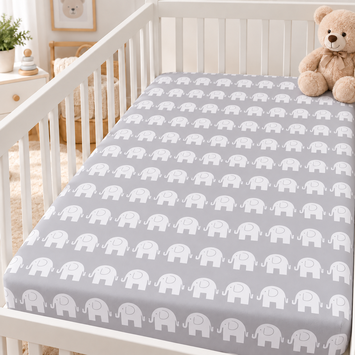 Elephants Grey Baby Sheet 140x70 Cotton Comfort