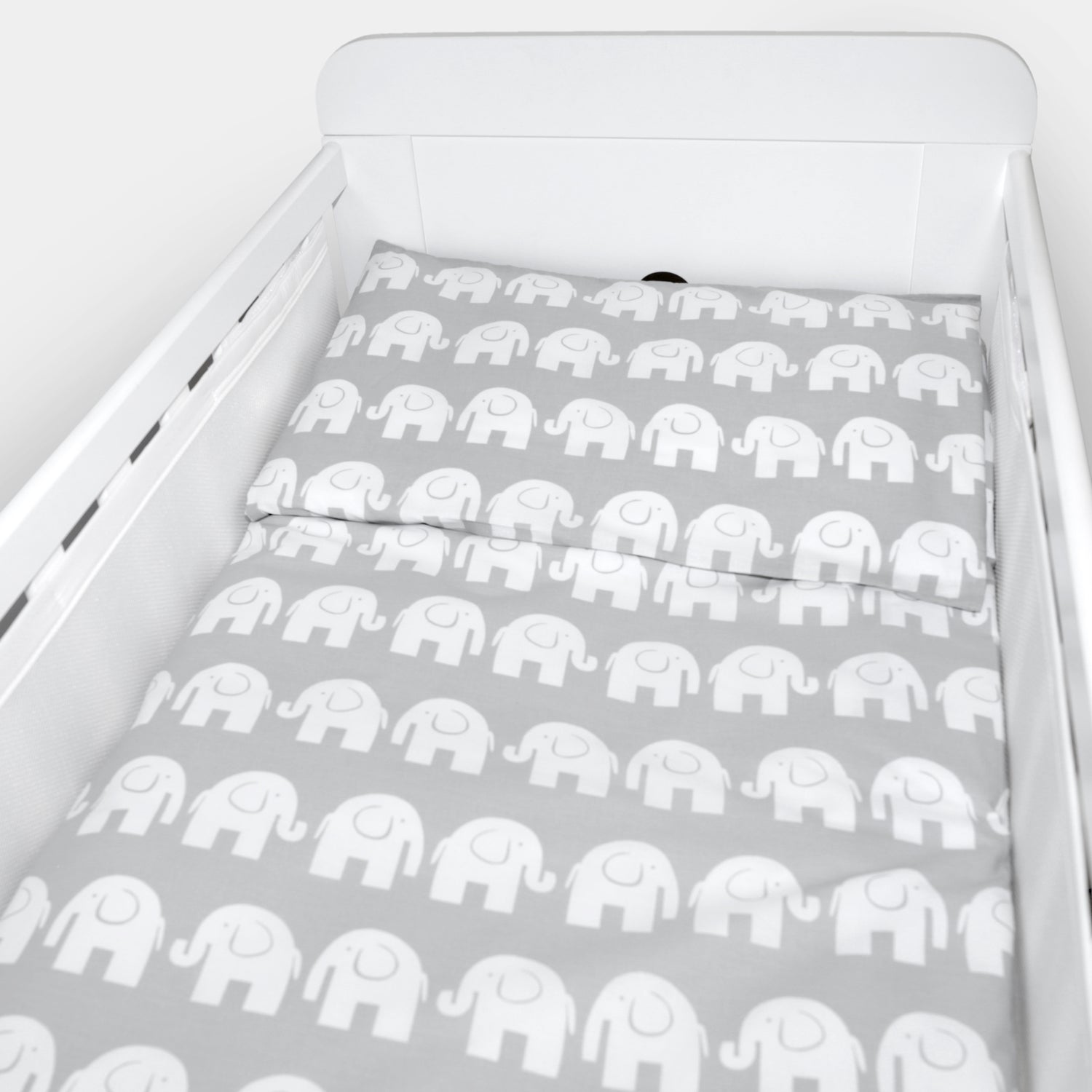 Baby Cot Bedding Set 6Pc Fit Cot 120x60cm Elephants Grey