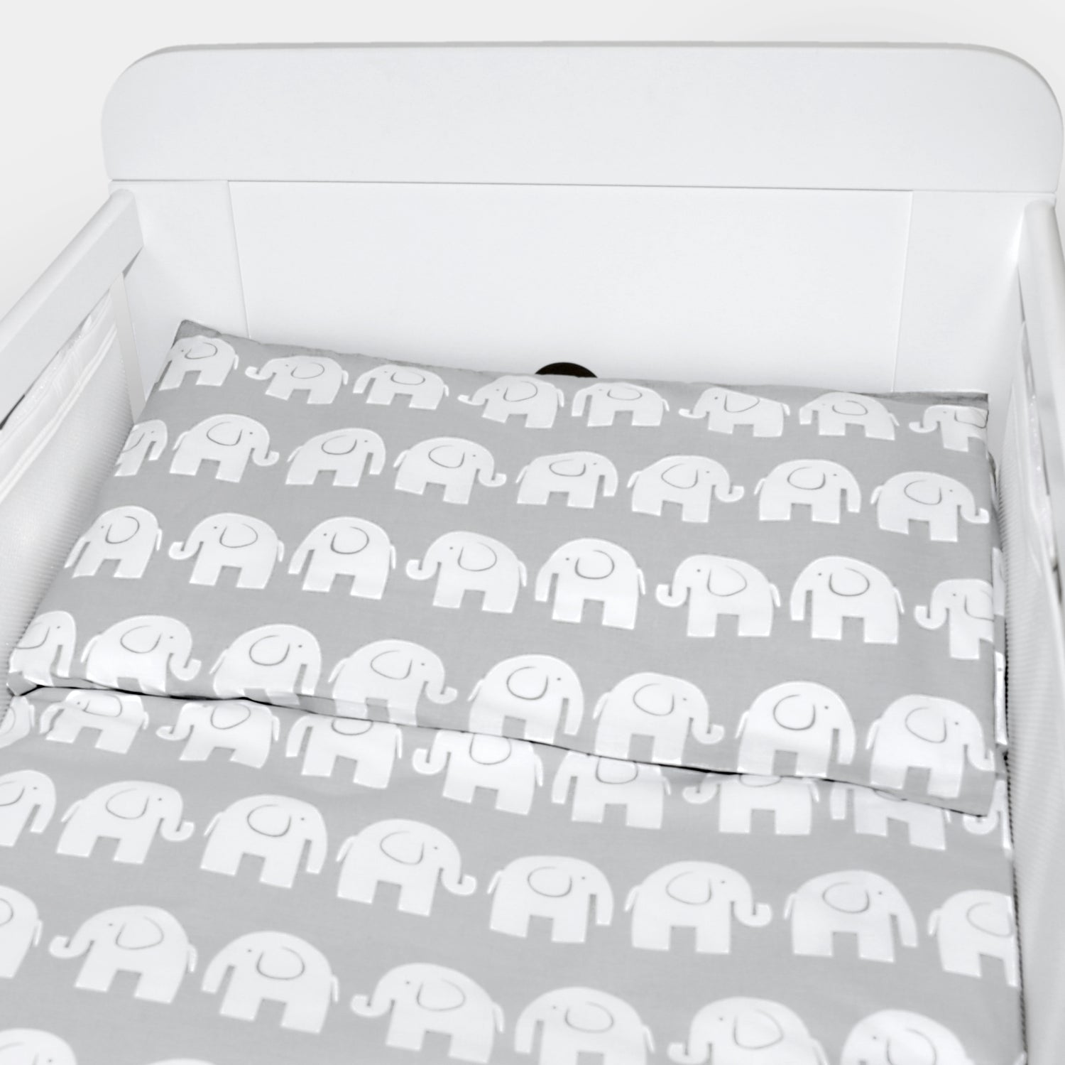 Baby Cot Bedding Set 6Pc Fit Cot 120x60cm Elephants Grey