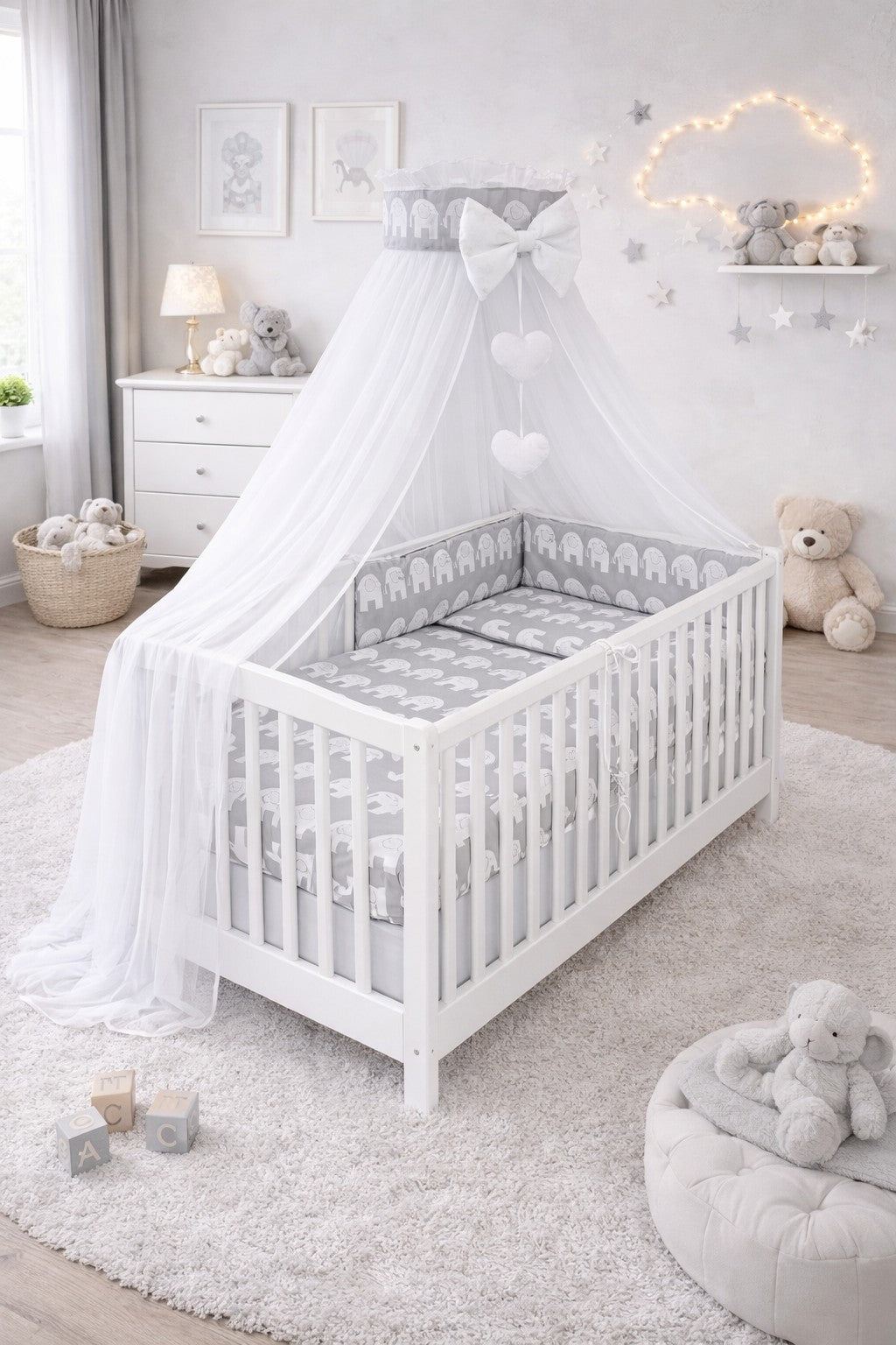 10PC Baby Bedding Set 100% Cotton Fit Cot 120x60cm Elephants Grey