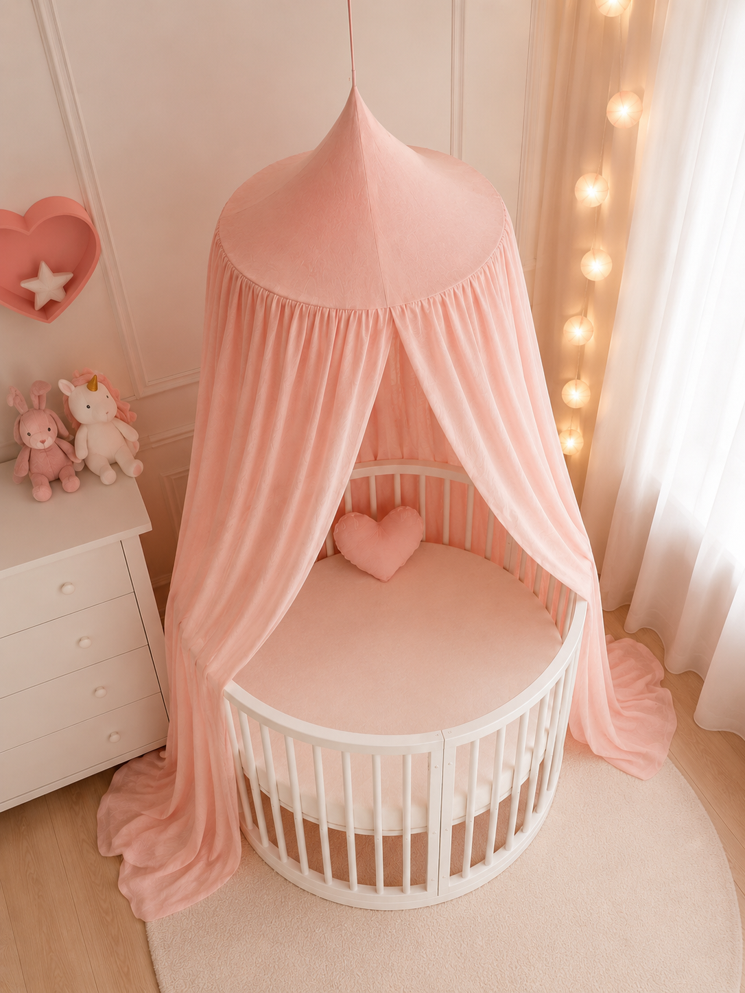BABYMAM Canopy Mosquito Hanging Net for Crib Cot Bed Nursery - Peach Pink