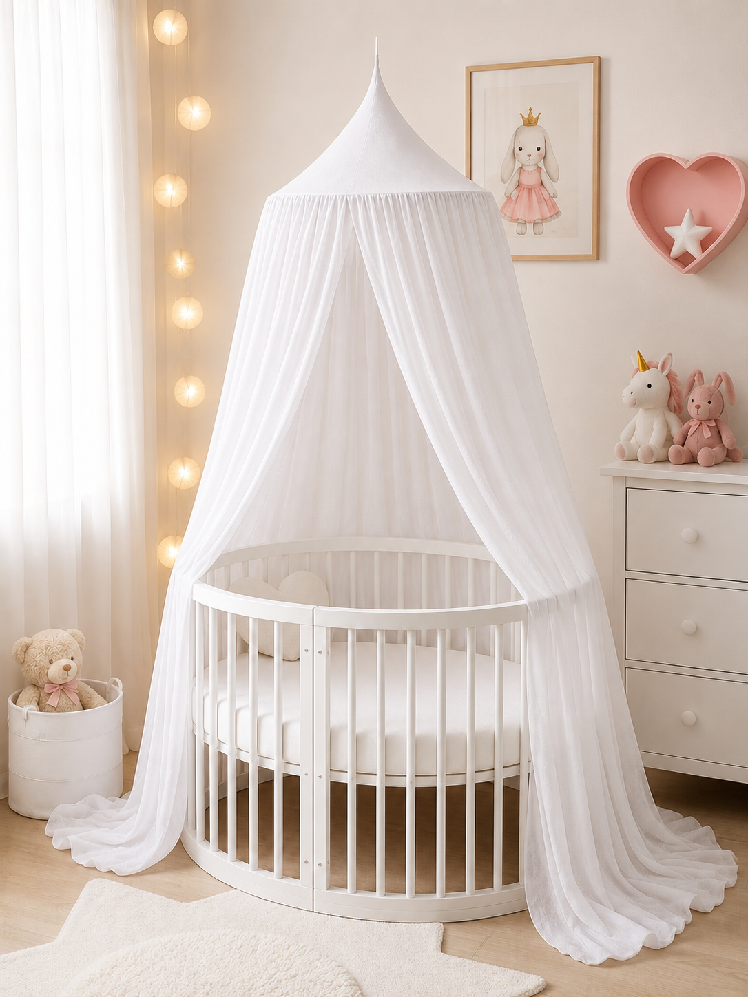 BABYMAM Canopy Mosquito Hanging Net for Crib Cot Bed Nursery - White