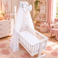 Baby Crib Canopy Mosquito Net with Holder, Decorative Bow & Hanging Hearts – Garden Flowers