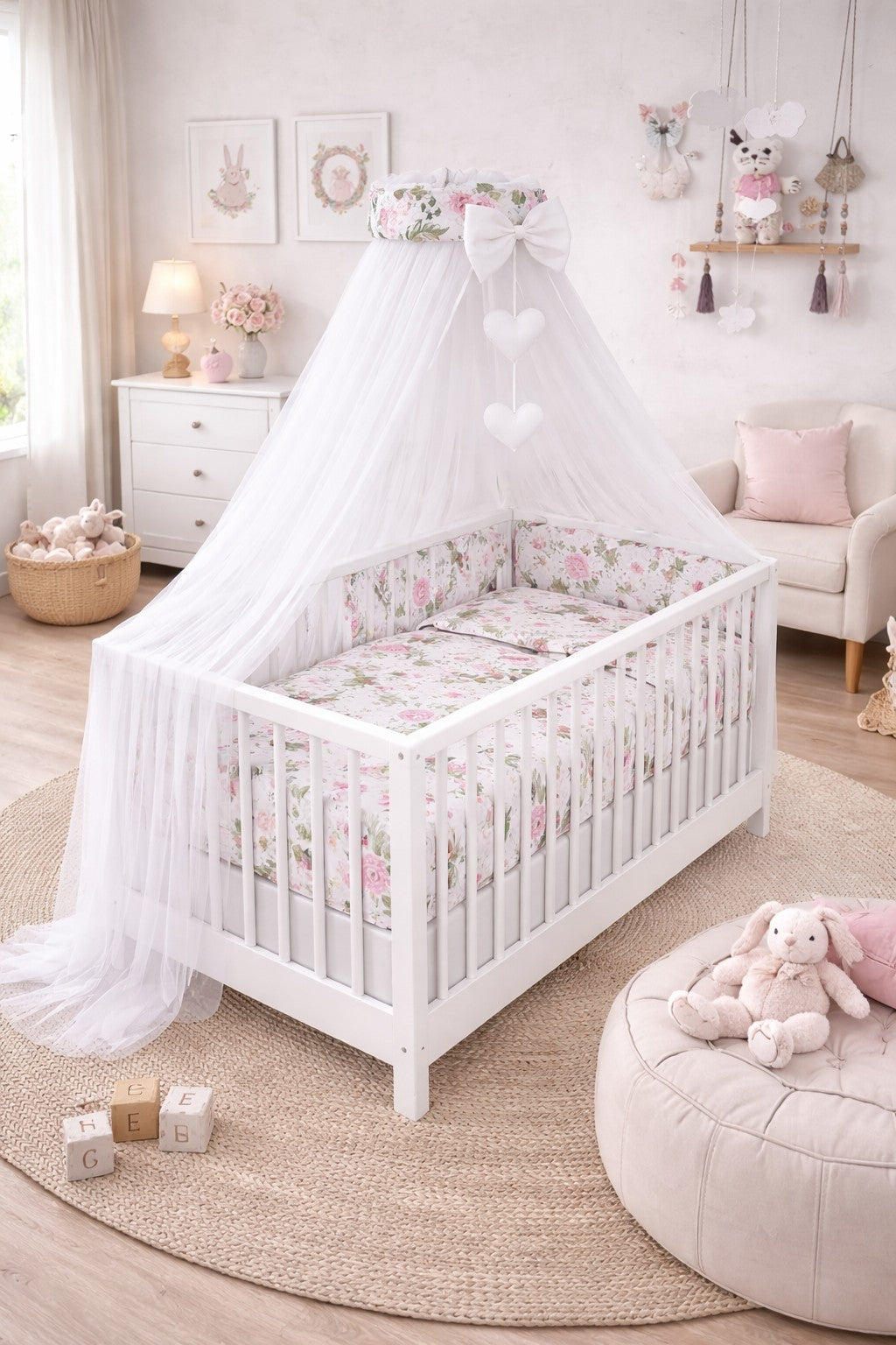 10Pc Bedding Set  Bumper Pillow Duvet Sheet Fit Cot 120x60cm Garden Flowers