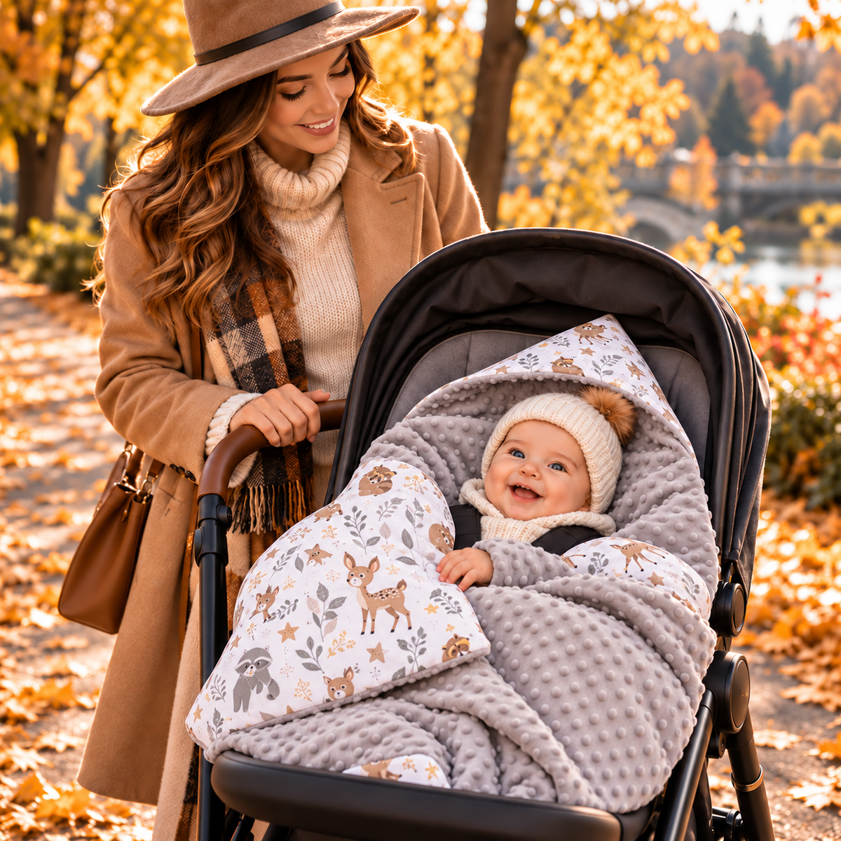 Baby Car Seat Deer and Friends Hooded Blanket Double-sided Snuggle Swaddle Wrap