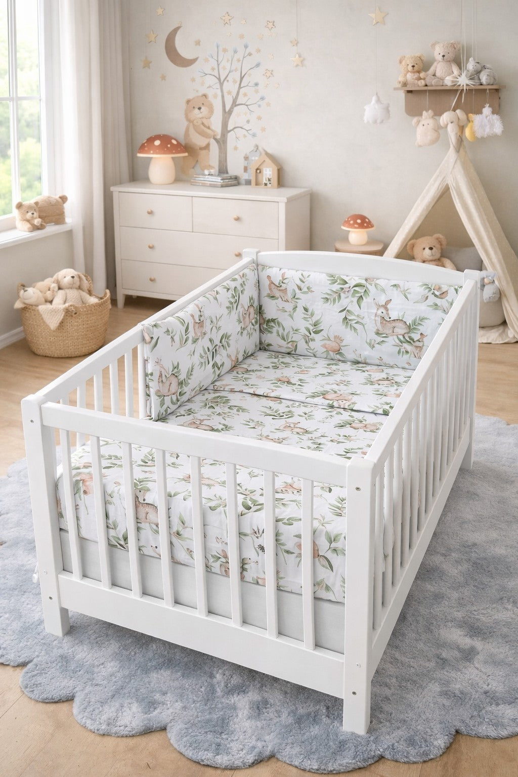 Baby 3Pc Bedding Set Pillow Duvet Bumper Fit Cotbed 140x70cm Green Glade