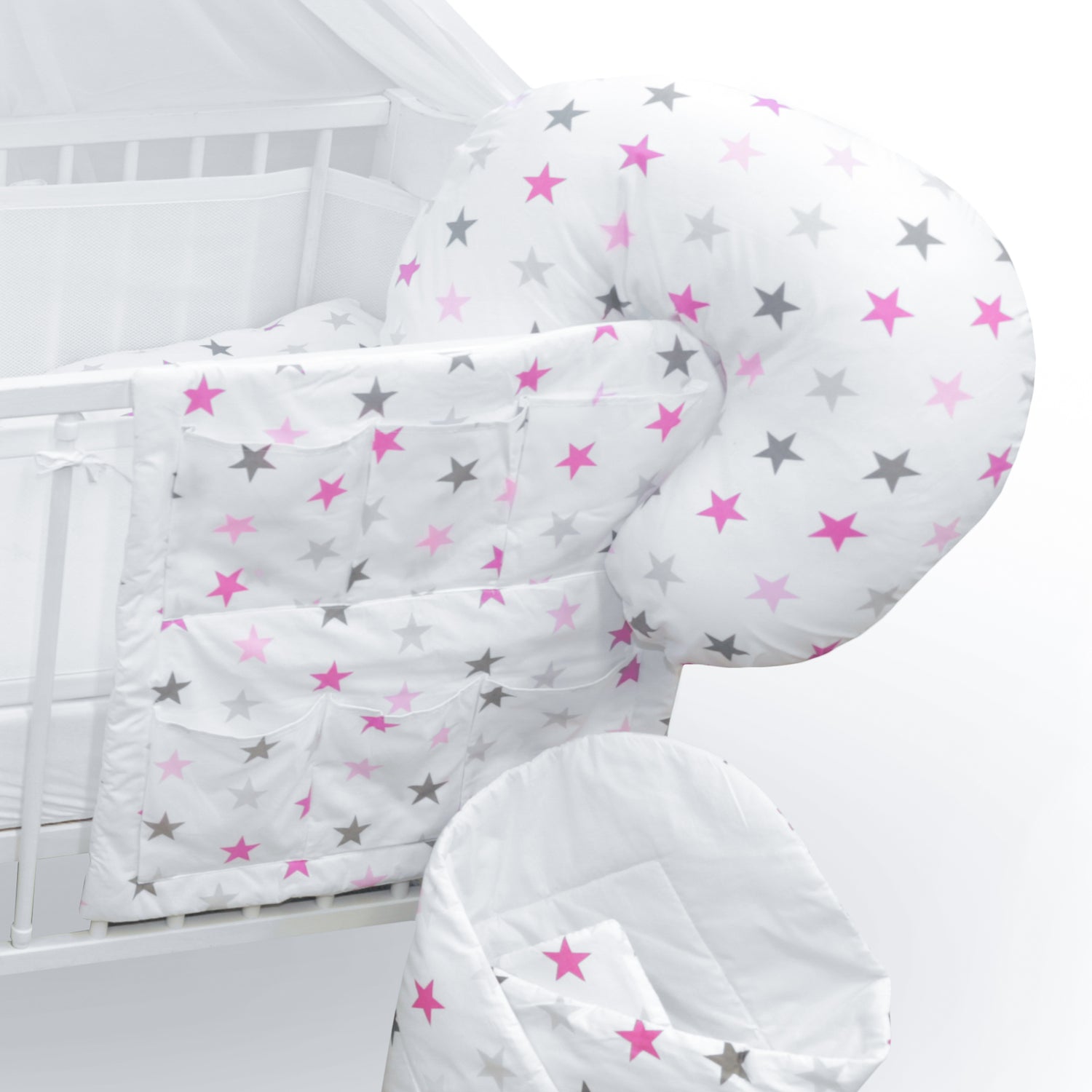 Baby Cot Bedding Set 14Pc Fit Cot 120x60cm Grey Pink Stars