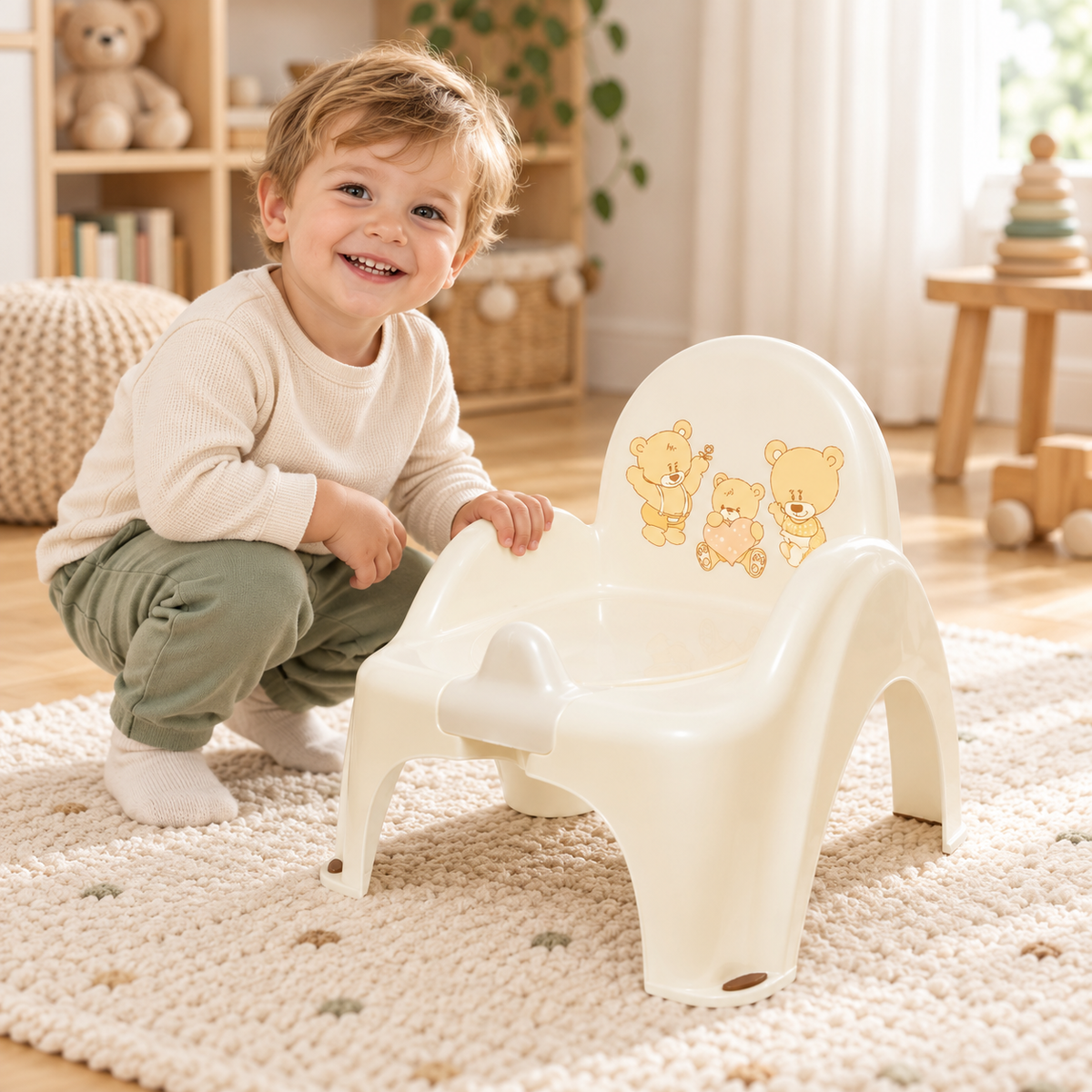 Baby Toddler Toilet Potty Chair With Melodies Training Tega -Teddy White Pearl