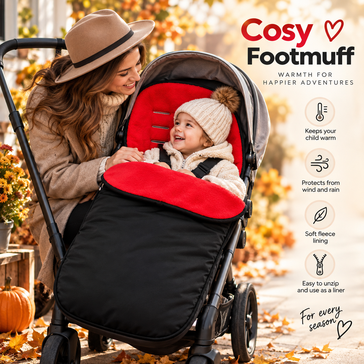 Universal Baby Footmuff for Pushchair & Stroller Warm Fleece Lining, Water-Resistant, 2-in-1 Cosy Toes - MyHappy Baby