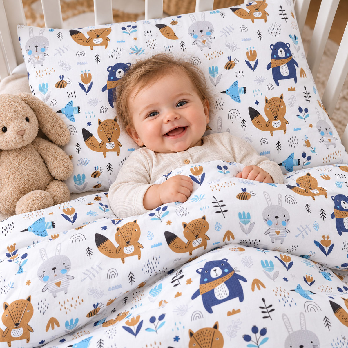 Baby Bedding 2pc 120x90cm Pillowcase Duvet Cover BOHO Animals Navy