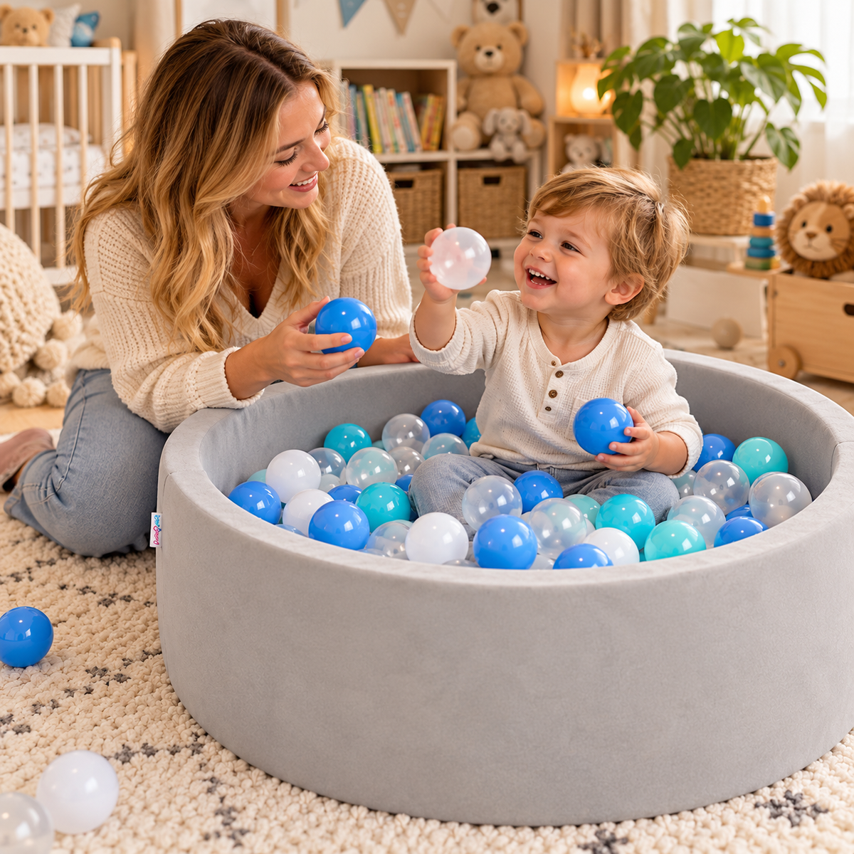 Pool Ball Pit with 200 Balls Soft Foam Toddler Baby Kids Girls Boys Play Round Pool Playpen Removable Cover- Grey