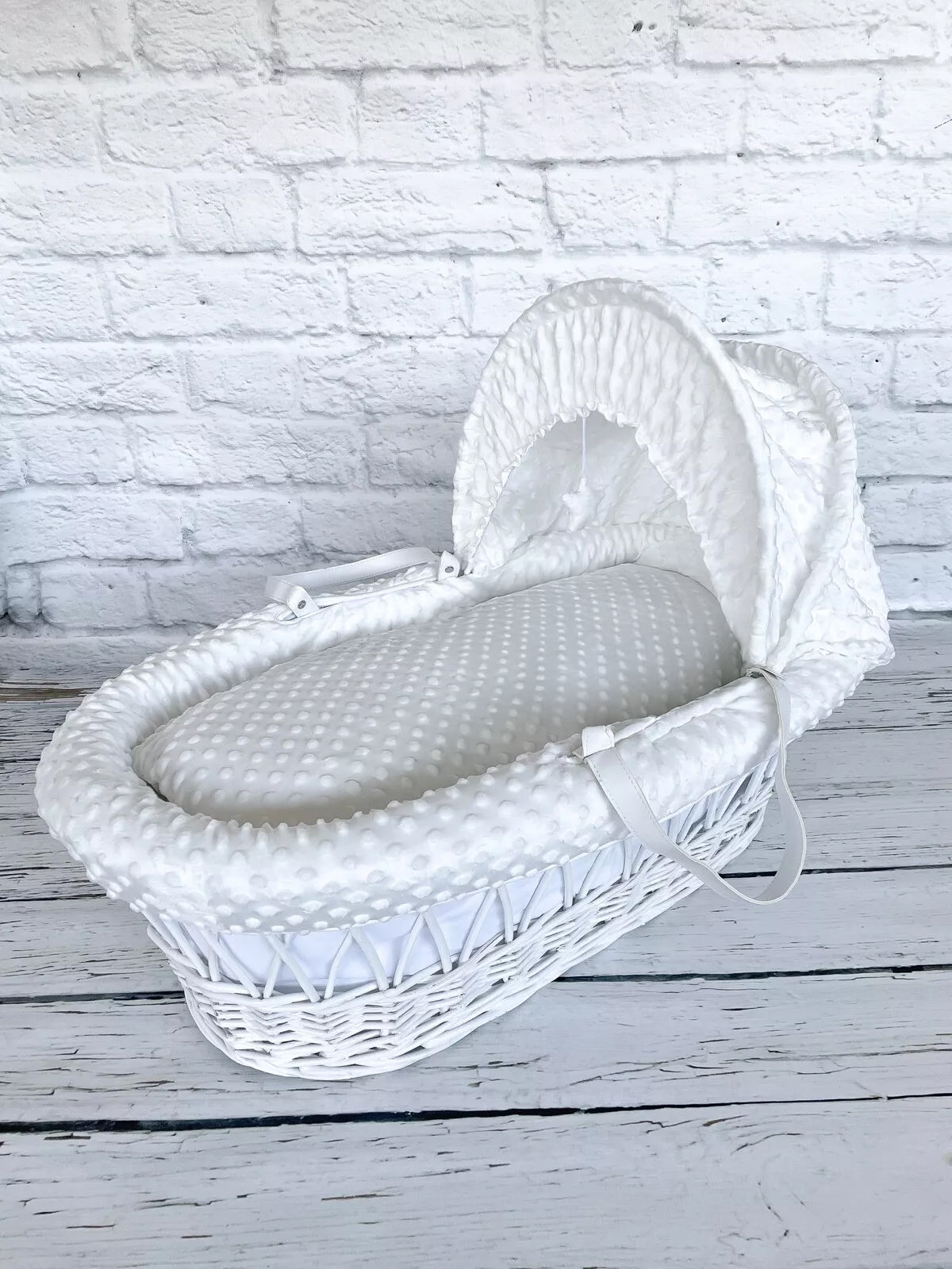 Luxury Moses Basket Padded White Wicker Baby Full Set - White