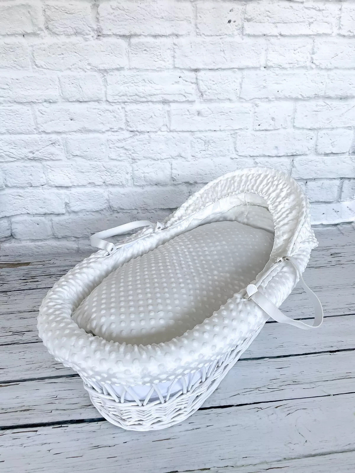 Luxury Moses Basket Padded White Wicker Baby Full Set - White